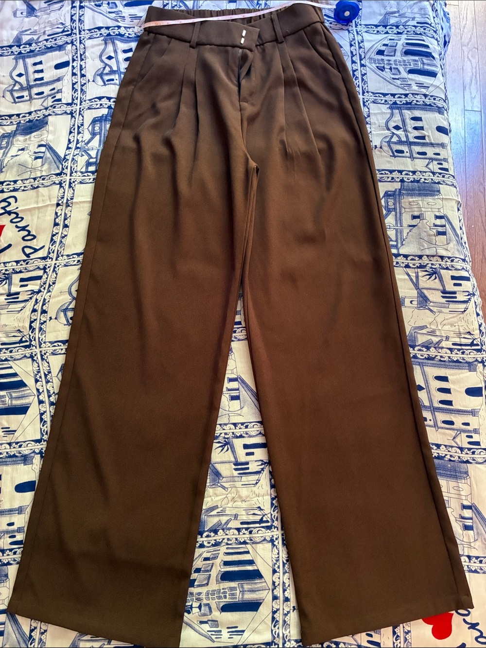 Women’s  Brown Dress Pants - Classic Pleated Trousers